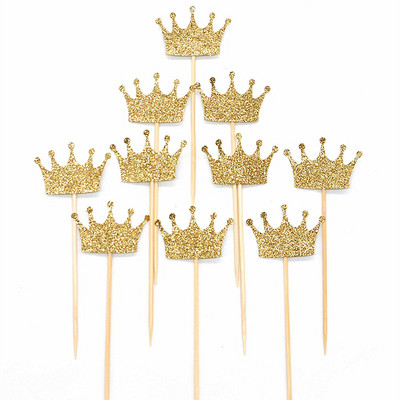 Új 20 db/tétel Gold Princess Crown Csillogó Cupcake Topper Születésnapi Tortafedő Fiúknak Lányoknak Születésnapi Torta Díszek