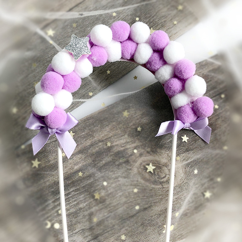 1 vnt Pink Blue Minkštas Pompom Cloud Cake Topper Su gimtadienio vakarėliu „Pasidaryk pats“ torto viršaus vėliavėlių dekoravimas, skirtas „Cake Topper“ festivaliui Naujieji metai