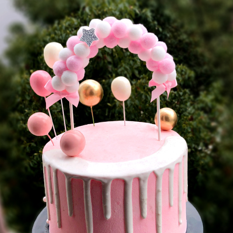 1 vnt Pink Blue Minkštas Pompom Cloud Cake Topper Su gimtadienio vakarėliu „Pasidaryk pats“ torto viršaus vėliavėlių dekoravimas, skirtas „Cake Topper“ festivaliui Naujieji metai