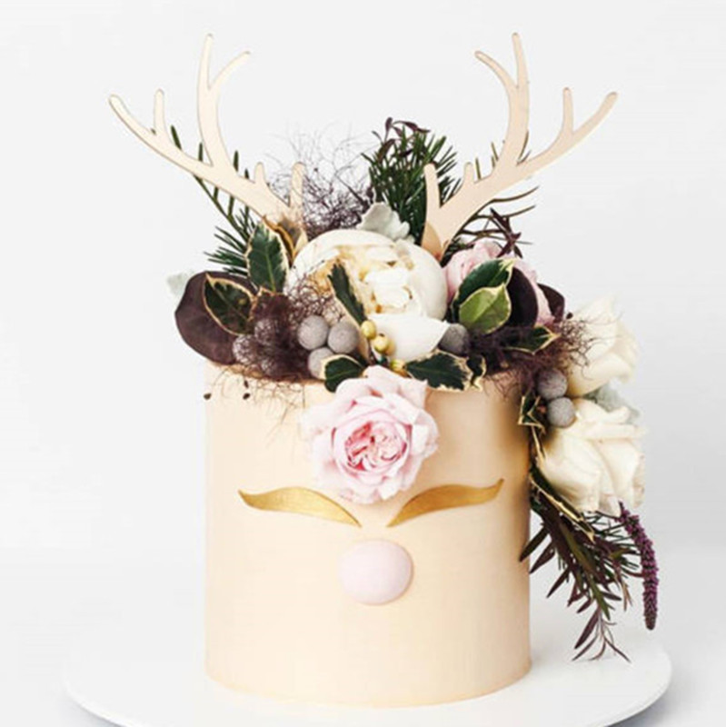 2 bucăți Topper acrilic pentru tort de Crăciun Fericit, aur, cerb, coarne de elan, acrilic, pentru decorațiuni de tort pentru petrecere, Crăciun 2021