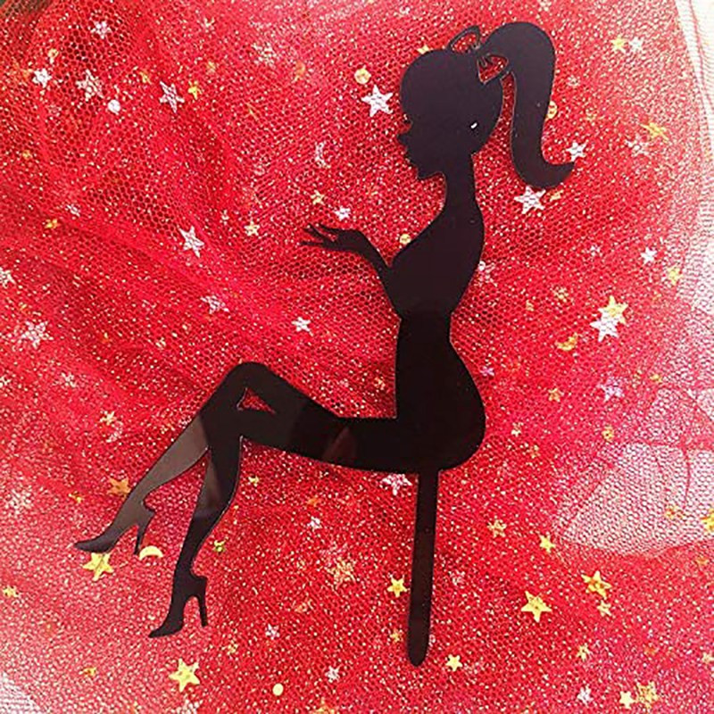 6 ΤΕΜ. Ψηλοτάκουνα Γυναικεία μοτίβο σιλουέτας Κοριτσιού Διακόσμηση τούρτας γενεθλίων Topper (Μαύρο)