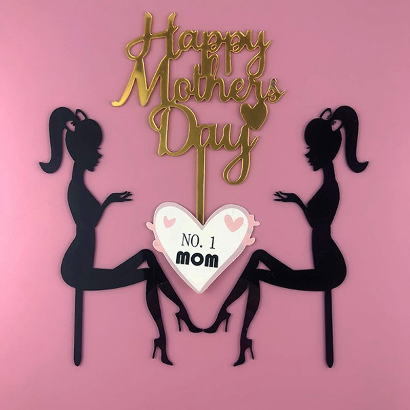 6 ΤΕΜ. Ψηλοτάκουνα Γυναικεία μοτίβο σιλουέτας Κοριτσιού Διακόσμηση τούρτας γενεθλίων Topper (Μαύρο)