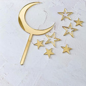 Gold Stars Happy Birthday Cake Topper Moon Wedding Acrylic Topper for Baby Kids Birthday Party Supplies Διακοσμήσεις τούρτας