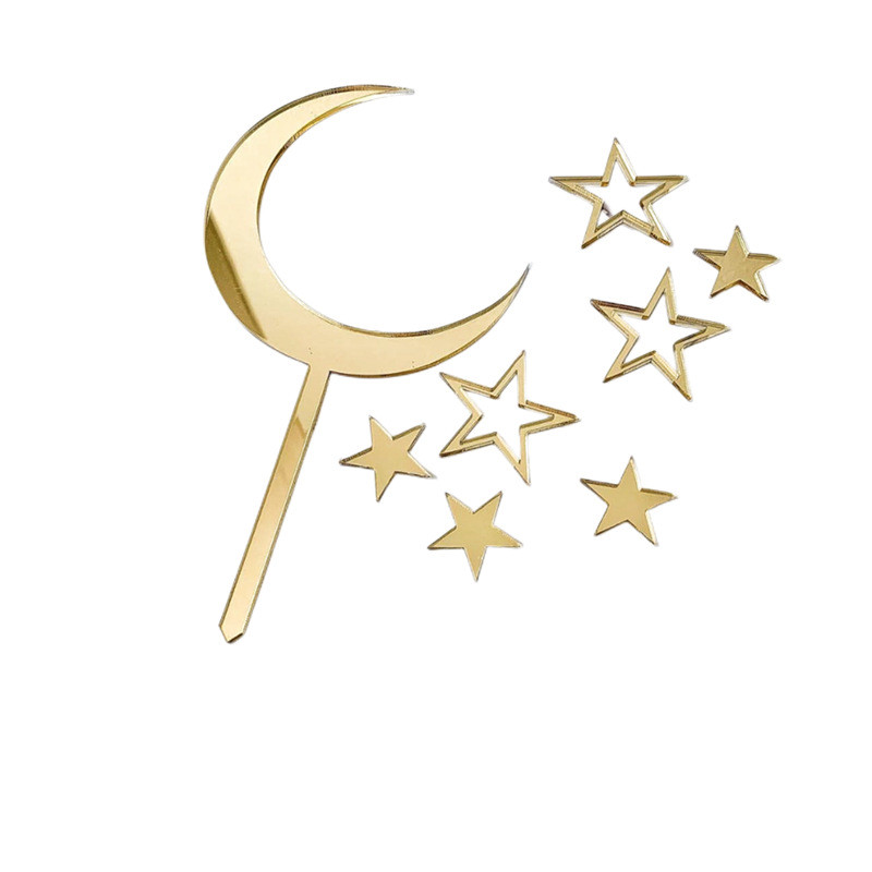 Gold Stars Happy Birthday Cake Topper Moon Wedding Acrylic Topper for Baby Kids Birthday Party Supplies Διακοσμήσεις τούρτας