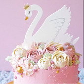 Ins Beautiful Swan DIY Acrilic Cake Topper Coroana alb și negru Cake Topper pentru decorațiuni de tort pentru petrecerea de nuntă de naștere