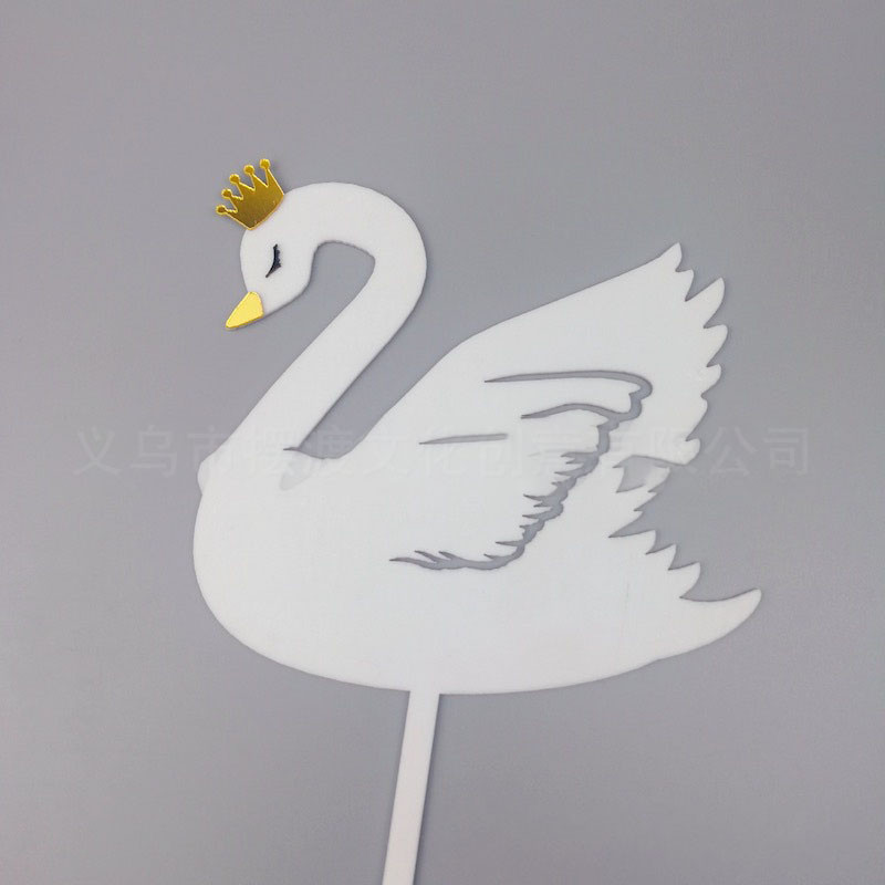 Ins Beautiful Swan DIY Acrilic Cake Topper Coroana alb și negru Cake Topper pentru decorațiuni de tort pentru petrecerea de nuntă de naștere