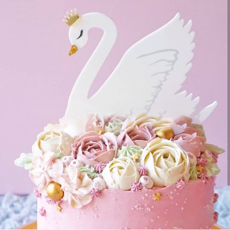 Ins Beautiful Swan DIY Acrilic Cake Topper Coroana alb și negru Cake Topper pentru decorațiuni de tort pentru petrecerea de nuntă de naștere