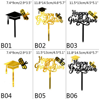 3/6 бр. Happy Graduation Cake Topper Златен акрилен декор за торта за поздравление Graduation Party Graduation Gift Decorations 2022