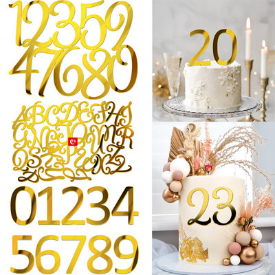 0-9 Numbers Happy Birthday Cake Topper Χρυσό Ακρυλικό AZ Αγγλικό γράμμα Cupcake Topper γάμου για διακόσμηση τούρτας γενεθλίων