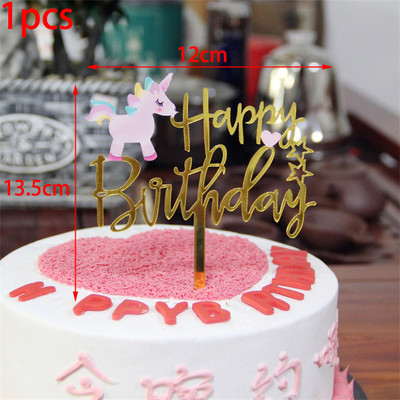 1 ΤΕΜ. Ακρυλικό Unicorn Topper Cute Flamingo Happy Birthday Cake Topper For Kids Birthday Unicorn Cake Topper