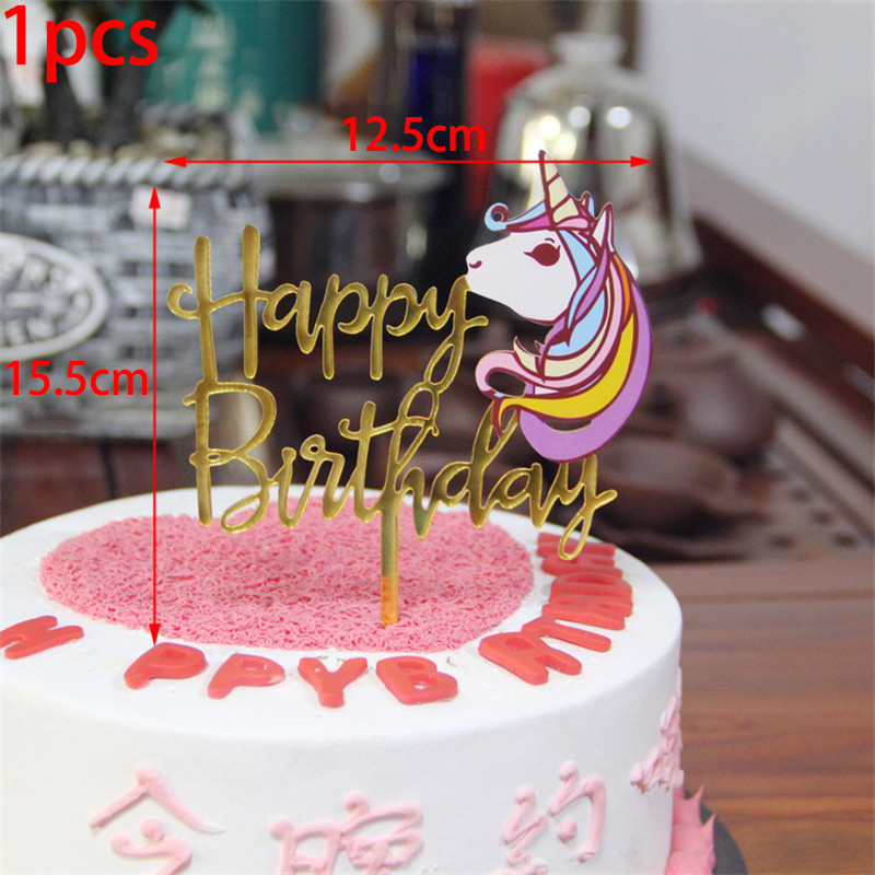 1 ΤΕΜ. Ακρυλικό Unicorn Topper Cute Flamingo Happy Birthday Cake Topper For Kids Birthday Unicorn Cake Topper