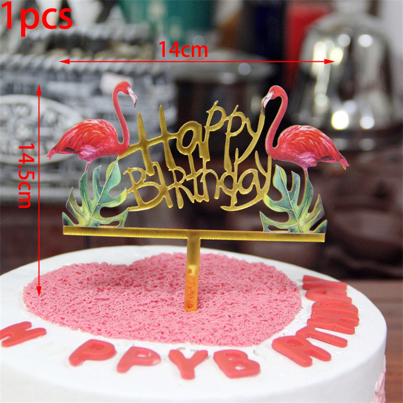 1 ΤΕΜ. Ακρυλικό Unicorn Topper Cute Flamingo Happy Birthday Cake Topper For Kids Birthday Unicorn Cake Topper