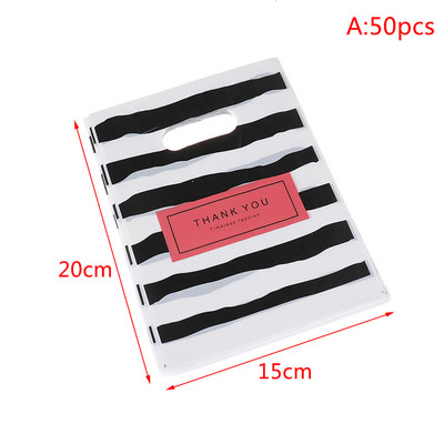 Hulgimüük 50 tk/partii uus disain musta ja valge triibulised kotid pakend kingitus Väikesed plastikust ehtekotid Aitäh