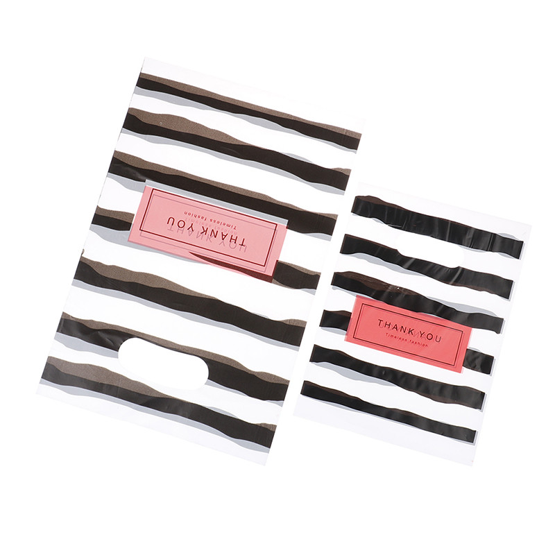 Hulgimüük 50 tk/partii uus disain musta ja valge triibulised kotid pakend kingitus Väikesed plastikust ehtekotid Aitäh