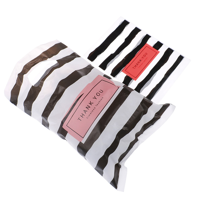 Hulgimüük 50 tk/partii uus disain musta ja valge triibulised kotid pakend kingitus Väikesed plastikust ehtekotid Aitäh