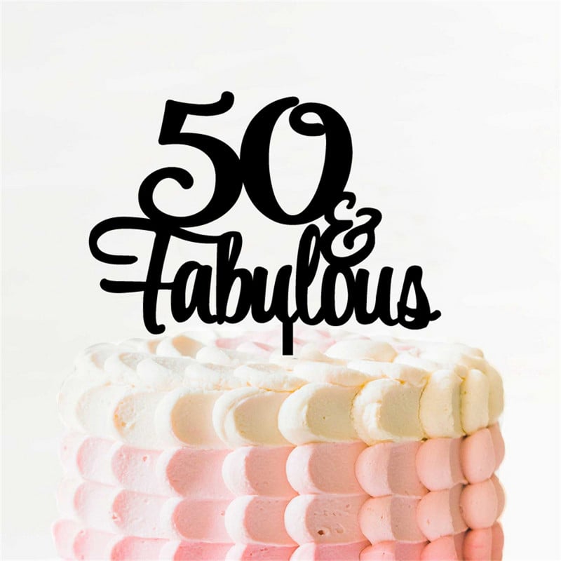 50 & Fabulous Cake Topper 35 40 45 55 60 70 80 90 Birthday Cake Topper Gold Glitter Picks Αξεσουάρ για πάρτι Επετειακή διακόσμηση
