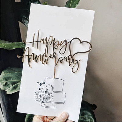 Uus palju õnne sünnipäevaks tordipealne Kuldne südamekujuline akrüülist pulmatordipealsed sõbrapäevapeokingiks magustoidukaunistus