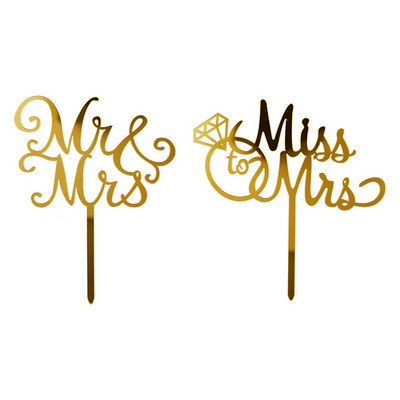 Ms&Mrs Acrilic Cake Topper Nunta Ziua Îndrăgostiților Cupcake Topper Propunere Inel cu diamant Aniversare Coace Decorat