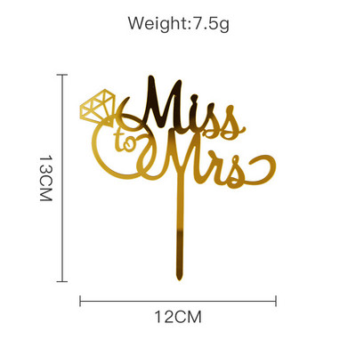 Ms&Mrs Acrilic Cake Topper Nunta Ziua Îndrăgostiților Cupcake Topper Propunere Inel cu diamant Aniversare Coace Decorat