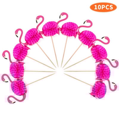 Topper pentru tort de aniversare cu flamingo din Hawaii Glod acrilic flamingo nucă de cocos pentru decorare pentru tort de vară, rechizite pentru petreceri de la mulți ani