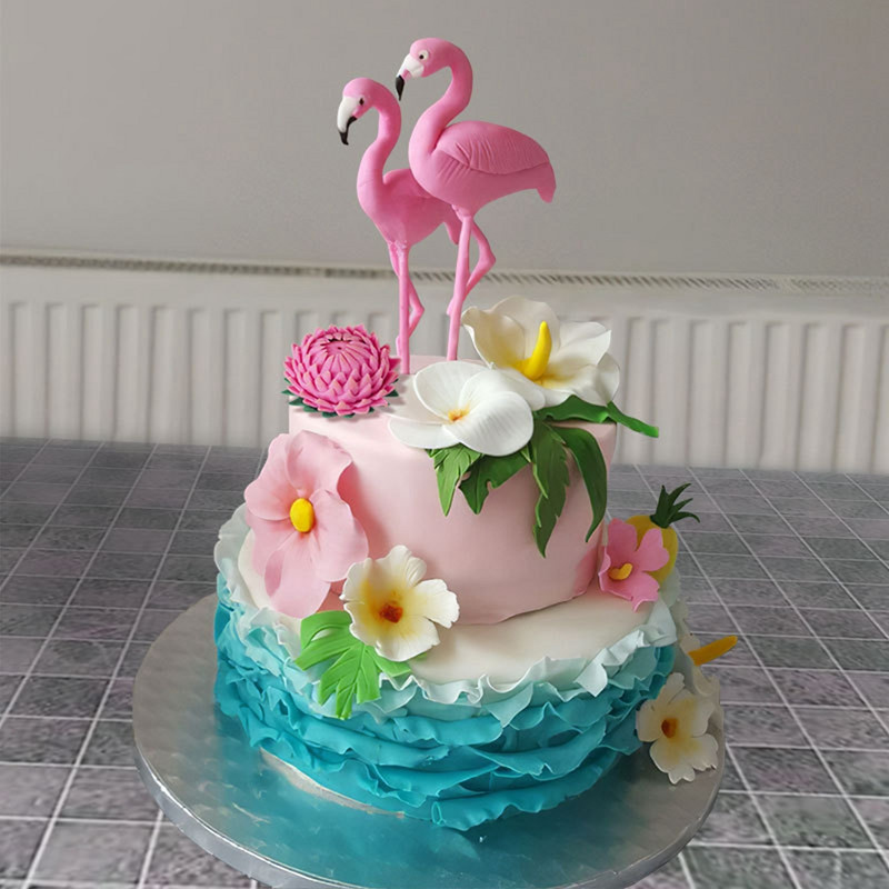 Topper pentru tort de aniversare cu flamingo din Hawaii Glod acrilic flamingo nucă de cocos pentru decorare pentru tort de vară, rechizite pentru petreceri de la mulți ani