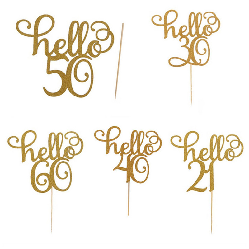 1PC Topper pentru tort de aniversare cu sclipici auriu Toppers pentru cupcake Articole pentru decorare tort pentru petrecere de nuntă Bună ziua 30 21 40 50 60 Cadou de ziua de naștere