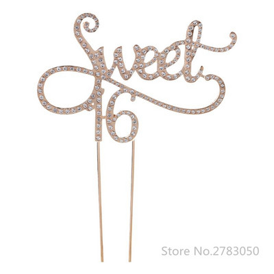 Sweet 16 Cake Topper 16th Birthday Party Themes with Rhinestone Decoration Είδη διακόσμησης τούρτας χρυσό/ασημί