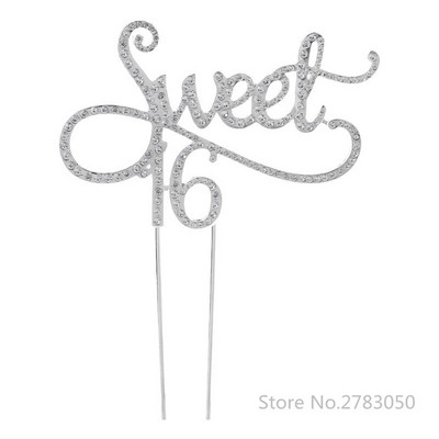 Sweet 16 Cake Topper 16th Birthday Party Themes with Rhinestone Decoration Είδη διακόσμησης τούρτας χρυσό/ασημί