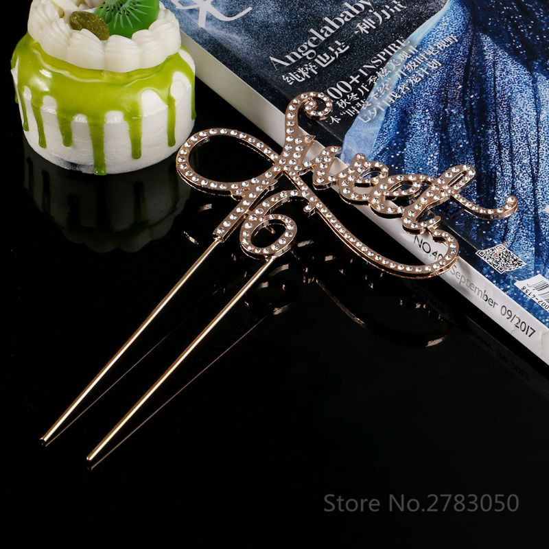 Sweet 16 Cake Topper 16th Birthday Party Themes with Rhinestone Decoration Είδη διακόσμησης τούρτας χρυσό/ασημί