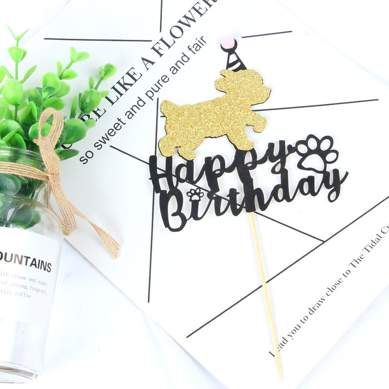 Ins Show off The Dog Χρόνια πολλά Dog Footprints Cake Topper Paperboard Cake Topper For Birthday Party Διακοσμήσεις τούρτας