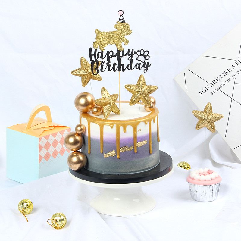 Ins Show off The Dog Χρόνια πολλά Dog Footprints Cake Topper Paperboard Cake Topper For Birthday Party Διακοσμήσεις τούρτας