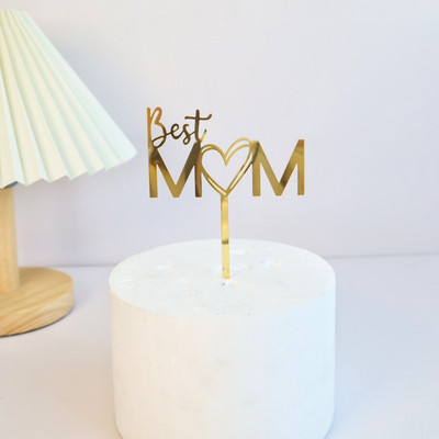 Cel mai bun Topper de tort pentru petrecerea de ziua mamei, roz rosu, te iubesc mama, Topper de tort acrilic pentru cadou pentru decorațiuni de tort pentru petrecerea de ziua mamei