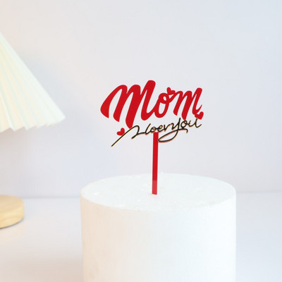 Cel mai bun Topper de tort pentru petrecerea de ziua mamei, roz rosu, te iubesc mama, Topper de tort acrilic pentru cadou pentru decorațiuni de tort pentru petrecerea de ziua mamei