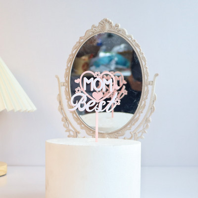 Cel mai bun Topper de tort pentru petrecerea de ziua mamei, roz rosu, te iubesc mama, Topper de tort acrilic pentru cadou pentru decorațiuni de tort pentru petrecerea de ziua mamei