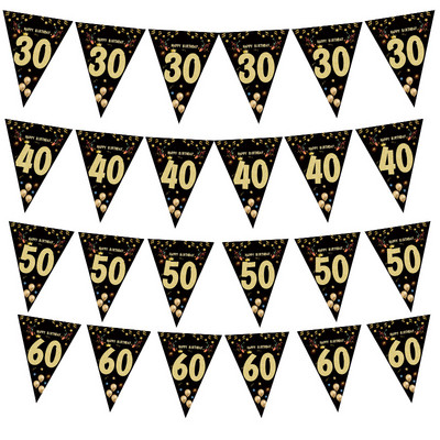 30 40 50 60 Години Честит рожден ден Банер Streamer за парти фонове Декорация Adult Birthday Anniversaire 40age Черни знамена