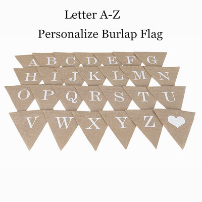 Personalize Party Flag Letter AZ No.0-9 Diy Jute Linlap Bunting Banner Flags Candy Bar Διακόσμηση γάμου Μπομπονιέρα ντους μωρού