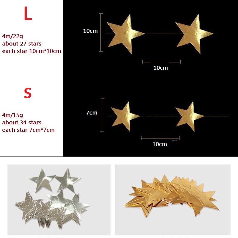 4M звезден гирлянд 7 см 10 см хартиени звезди Стример Блестяща овесарка за декорация на парти за рожден ден Декорация на детска стая Консумативи за бебешки душ