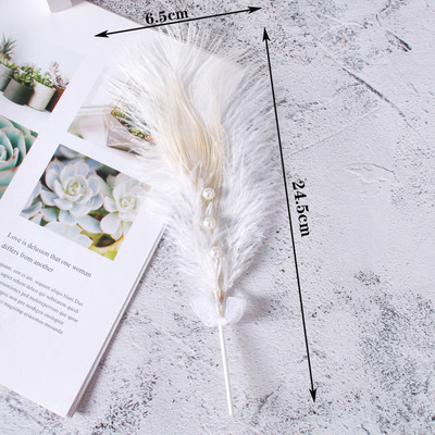 Romantic Negru Alb Bej Perla Pene Cake Topper Frumos Nunta Ziua Ziua Desert Masa Decorat Tort Accesorii