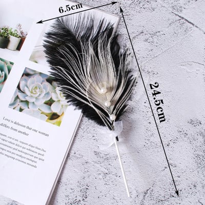 Romantic Negru Alb Bej Perla Pene Cake Topper Frumos Nunta Ziua Ziua Desert Masa Decorat Tort Accesorii