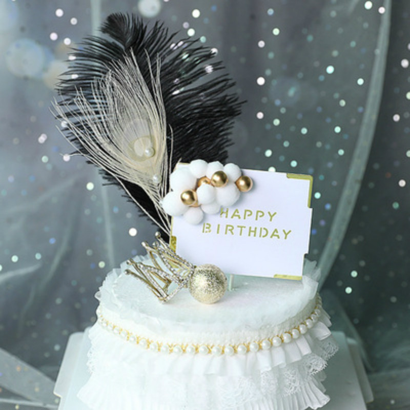 Romantic Negru Alb Bej Perla Pene Cake Topper Frumos Nunta Ziua Ziua Desert Masa Decorat Tort Accesorii