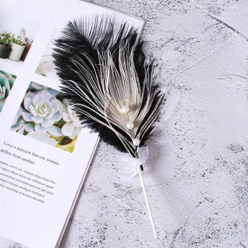 Romantic Negru Alb Bej Perla Pene Cake Topper Frumos Nunta Ziua Ziua Desert Masa Decorat Tort Accesorii