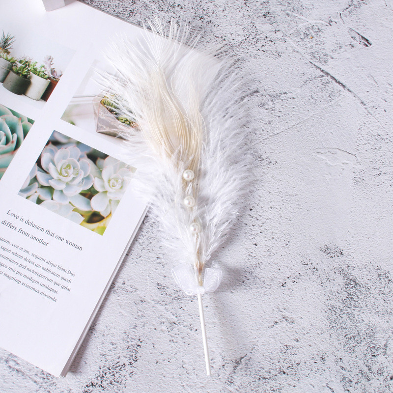 Romantic Negru Alb Bej Perla Pene Cake Topper Frumos Nunta Ziua Ziua Desert Masa Decorat Tort Accesorii