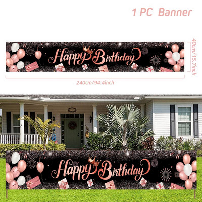Черно злато Честит рожден ден Банер Парти за рожден ден Декорация Бебешко парти Фон Декор Бантинг Гирлянди Банери Висящи знамена