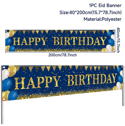 Черно злато Честит рожден ден Банер Парти за рожден ден Декорация Бебешко парти Фон Декор Бантинг Гирлянди Банери Висящи знамена