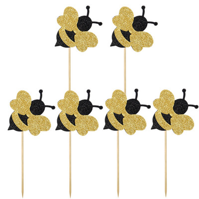 Paper Cake Toppers Shiny Bee Cupcake Toppers Honeybee Fruit Picks Επιδόρπιο Διακοσμητικά προμήθειες για ντεκόρ παιδικού πάρτι γενεθλίων A30