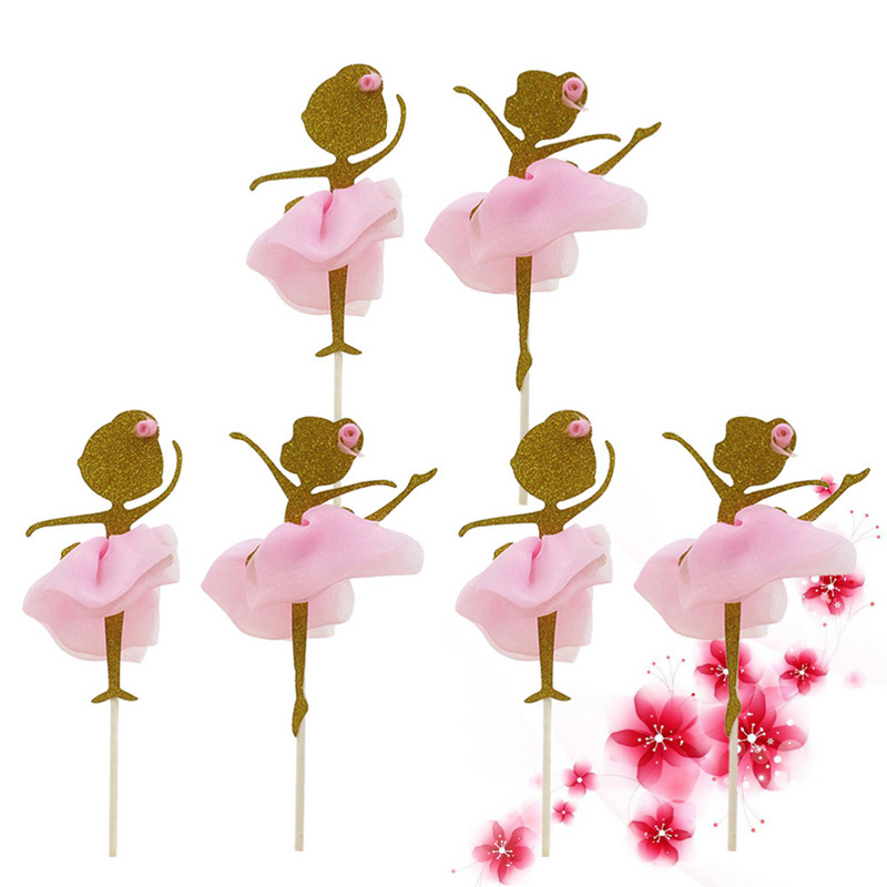 6 bucăți Ballerina Dancing Girl Cupcake Toppers Fată Design Tort Pics Decorare Cupcake pentru nuntă Nupțial Duș Petrecere de aniversare D