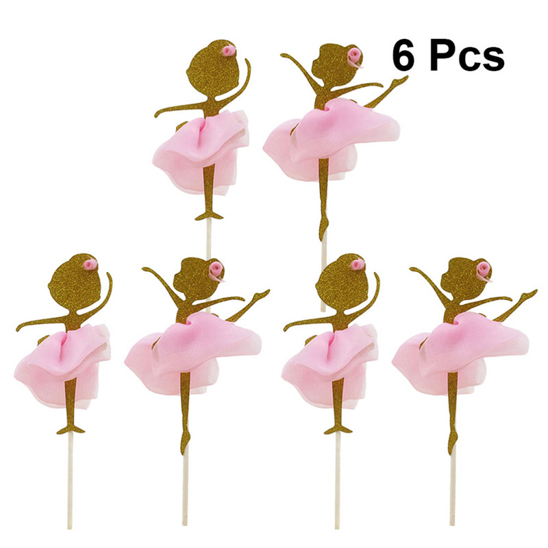 6 bucăți Ballerina Dancing Girl Cupcake Toppers Fată Design Tort Pics Decorare Cupcake pentru nuntă Nupțial Duș Petrecere de aniversare D