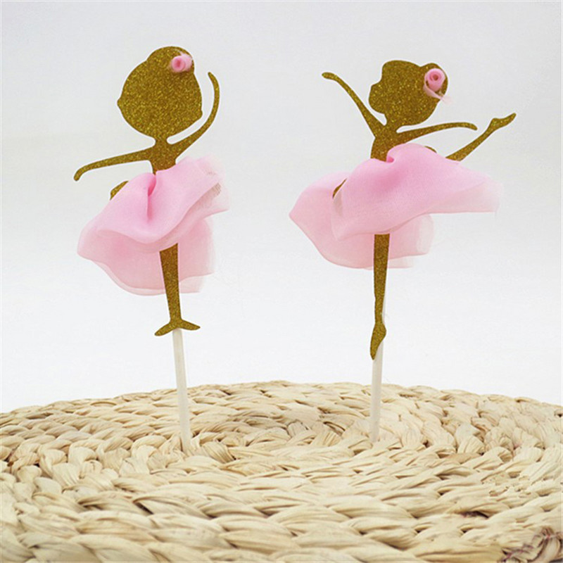 6 bucăți Ballerina Dancing Girl Cupcake Toppers Fată Design Tort Pics Decorare Cupcake pentru nuntă Nupțial Duș Petrecere de aniversare D