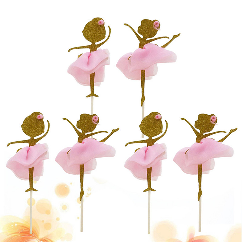 6 bucăți Ballerina Dancing Girl Cupcake Toppers Fată Design Tort Pics Decorare Cupcake pentru nuntă Nupțial Duș Petrecere de aniversare D