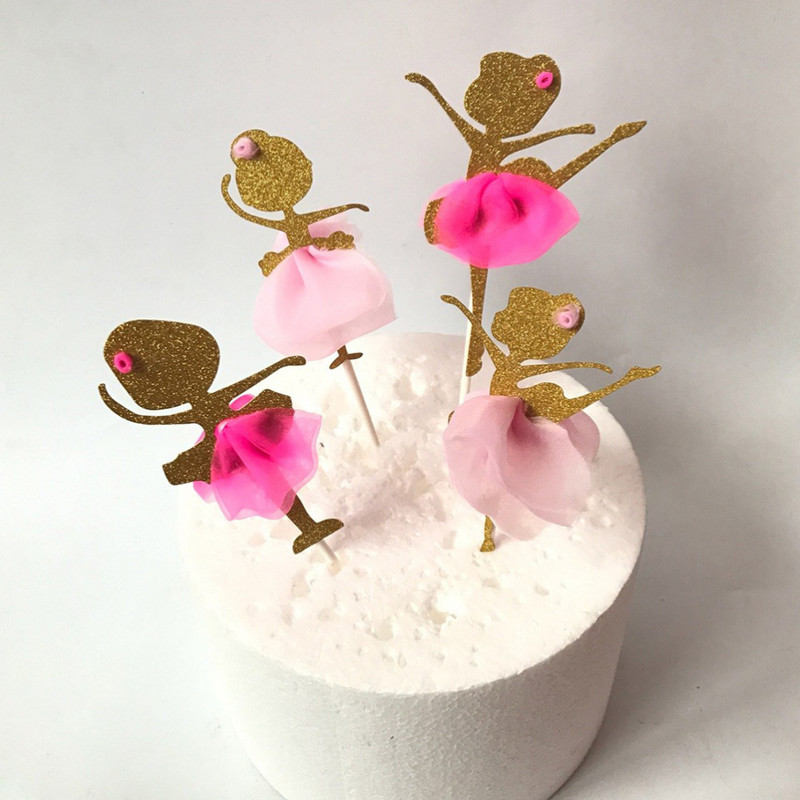 6 bucăți Ballerina Dancing Girl Cupcake Toppers Fată Design Tort Pics Decorare Cupcake pentru nuntă Nupțial Duș Petrecere de aniversare D